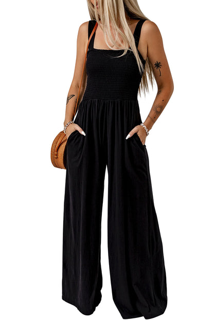 Smocked Pocketed Wide Leg Jumpsuit