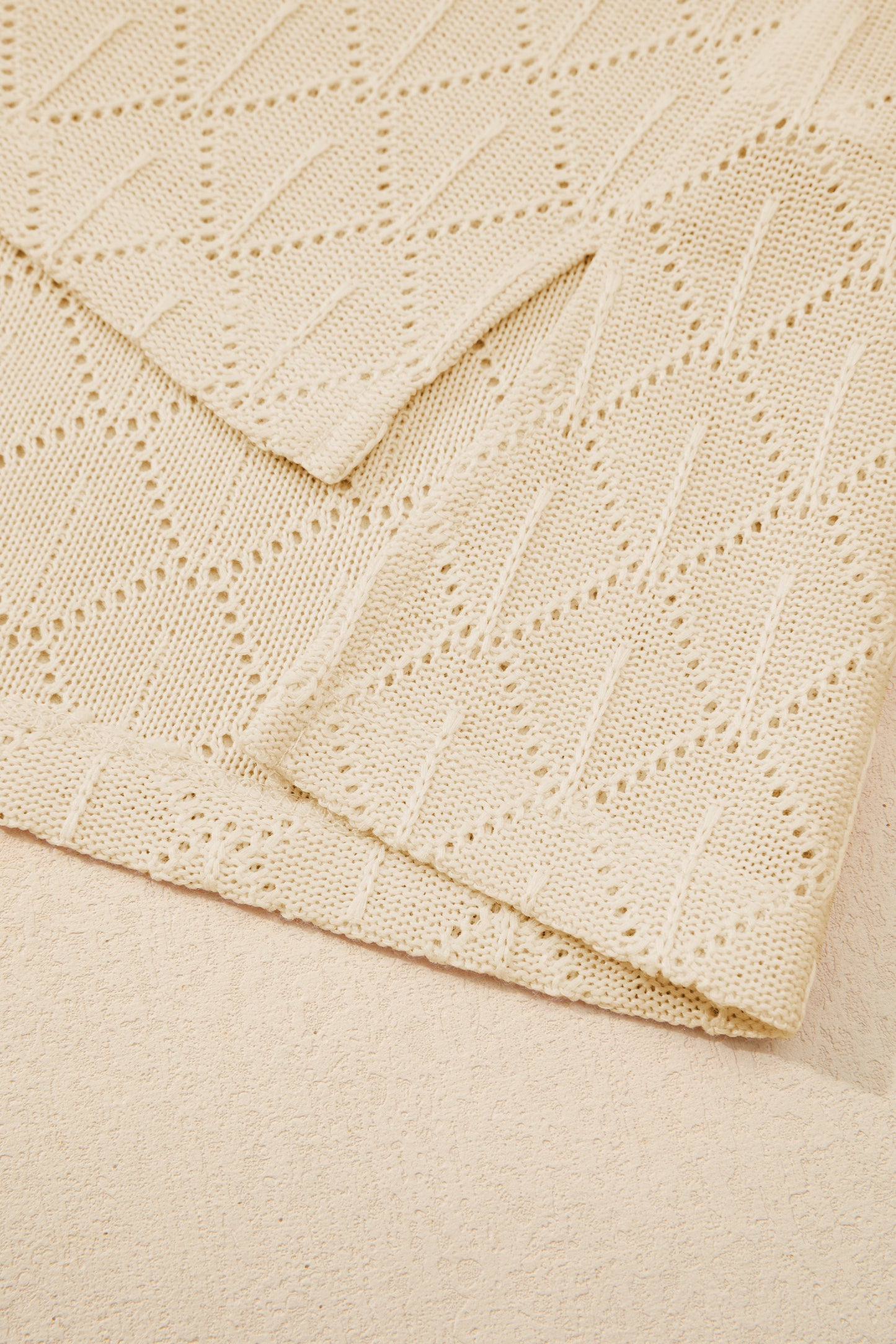 Plus Size Rhombus Pointelle Knit V-Neck Top