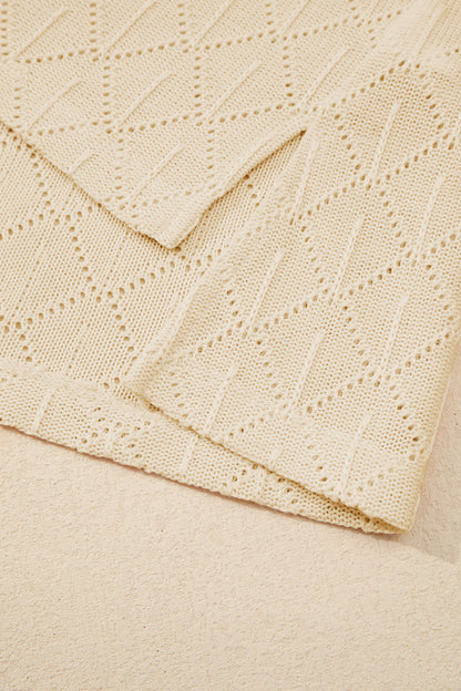 Plus Size Rhombus Pointelle Knit V-Neck Top