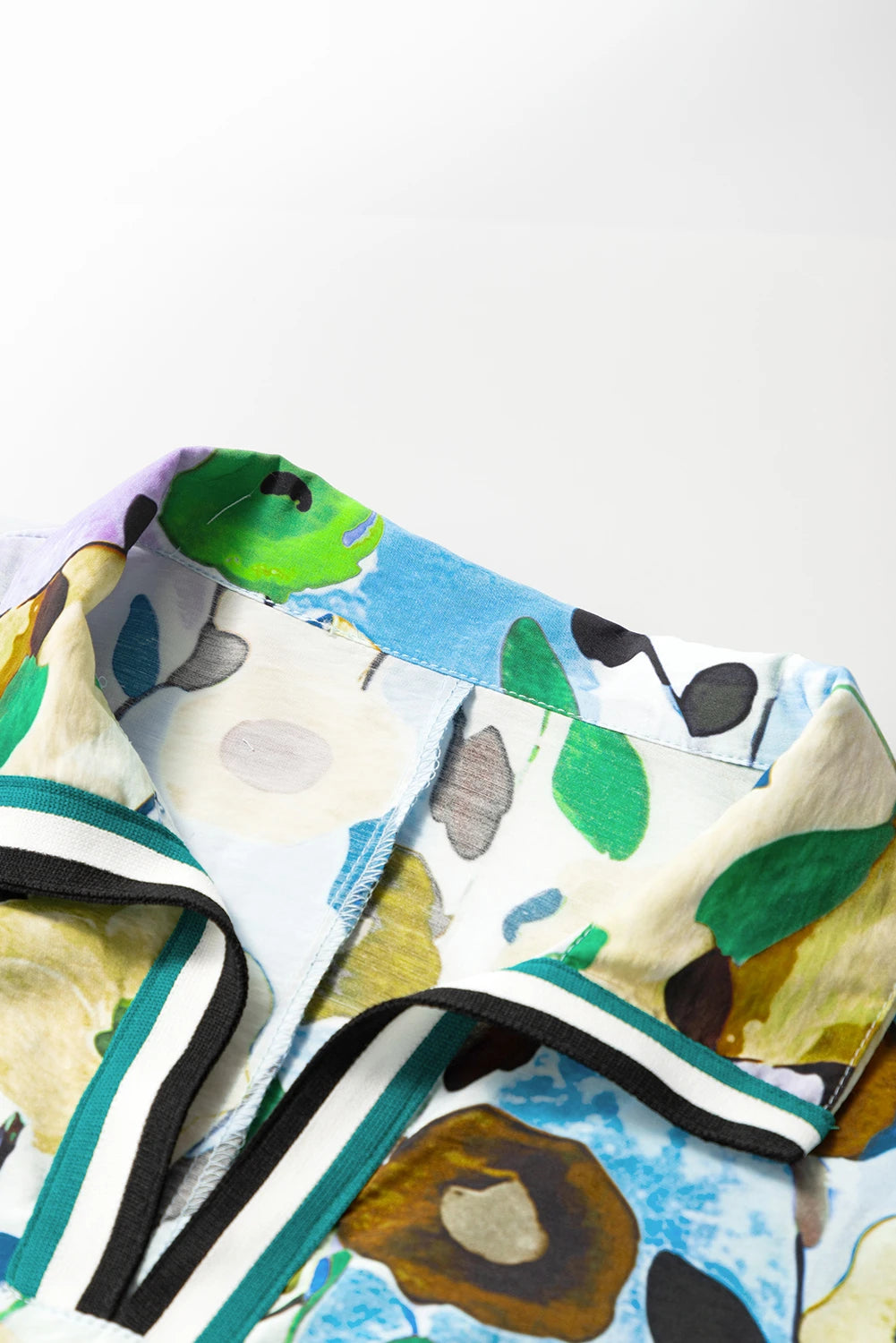 Floral Slit V-Neck Short Sleeve Blouse