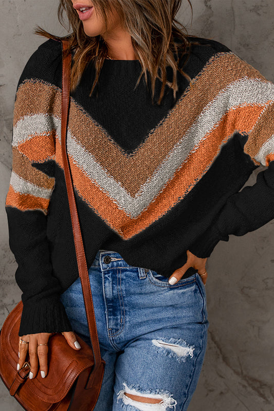 Chevron Stripe Drop Shoulder Sweater