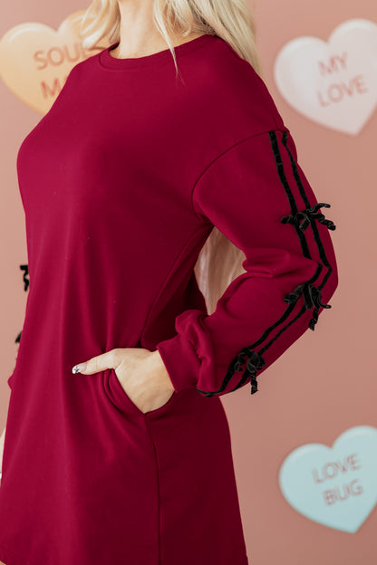 Valentine Bow Tie Long Sleeve Sweatshirt Dress