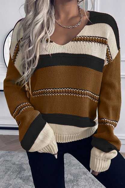 Stripe Long Sleeve V-Neck Sweater