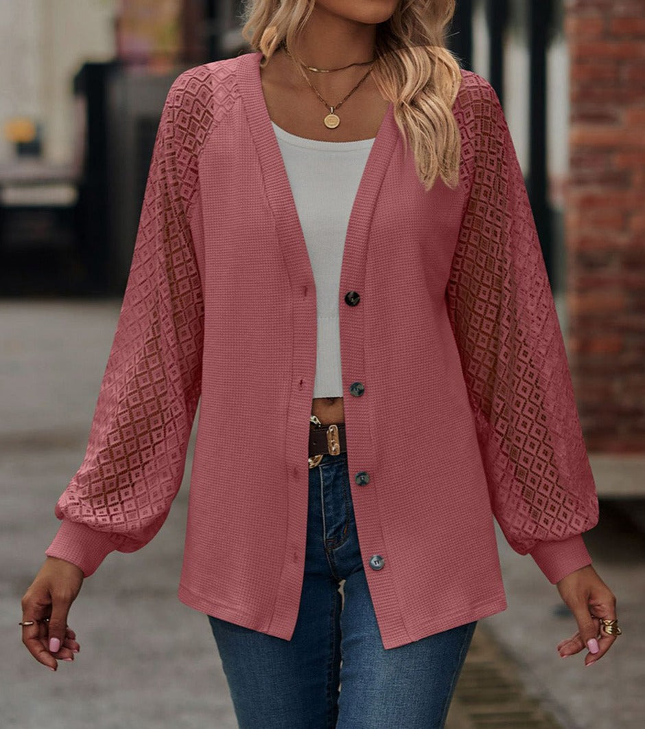 Waffled Knit Buttoned Cardigan