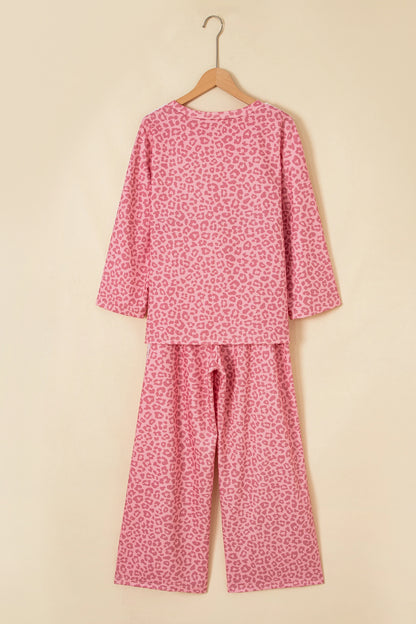 Leopard Varsity Stripe 3/4 Sleeve Top & Pants Set