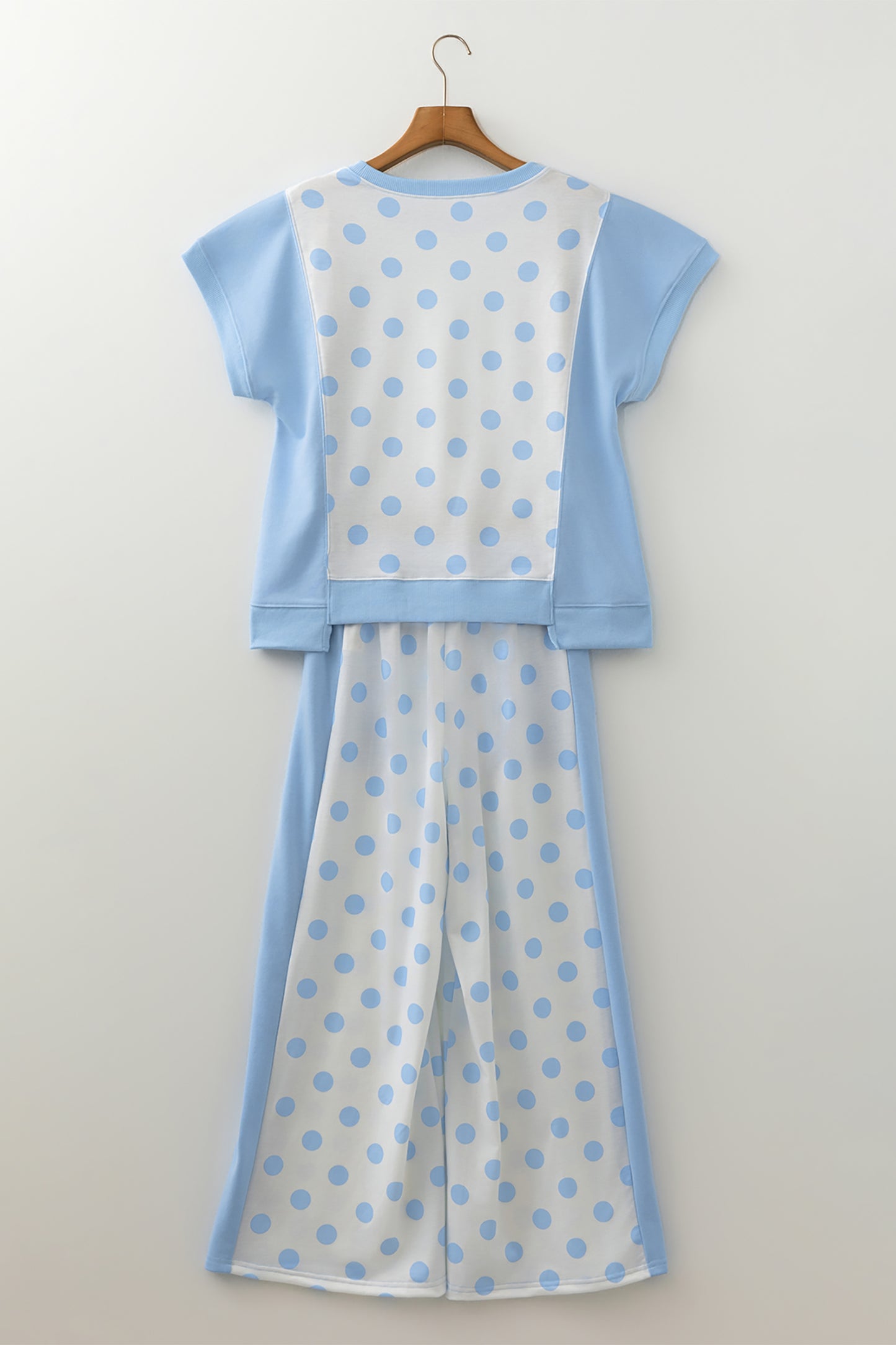 Polka Dot Patchwork Top & Wide Leg Pants Set
