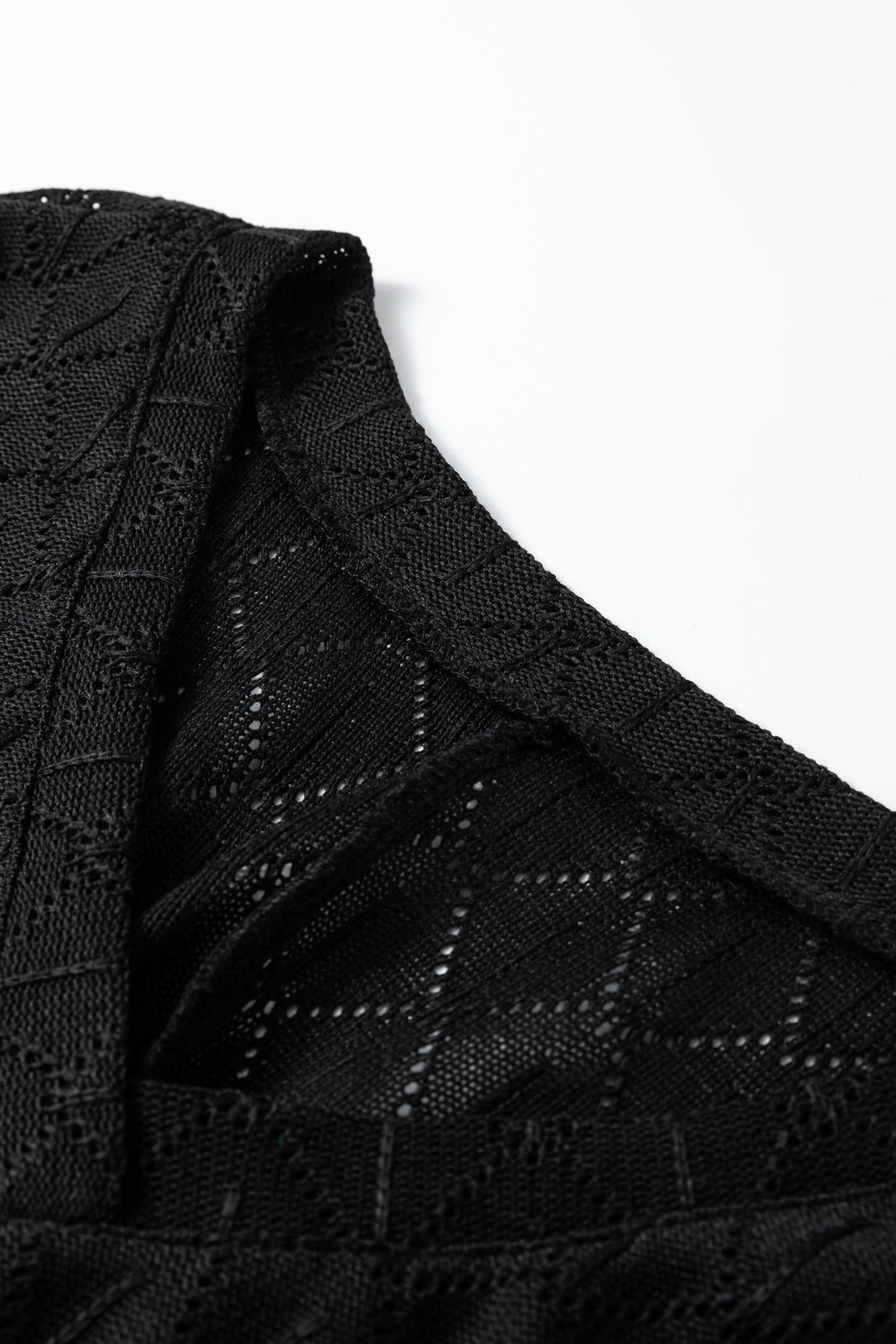 Plus Size Solid Pointelle Knit Rhombus V-Neck Top
