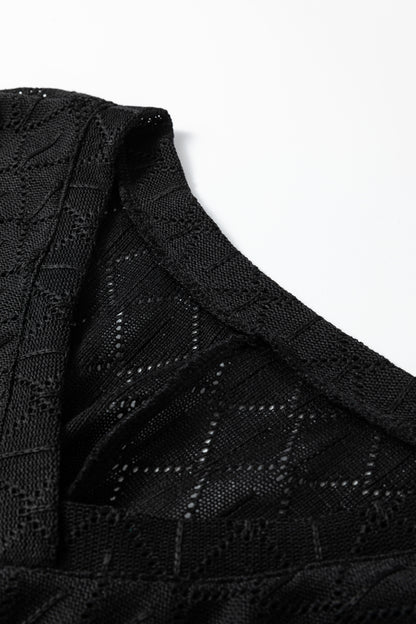 Plus Size Solid Pointelle Knit Rhombus V-Neck Top