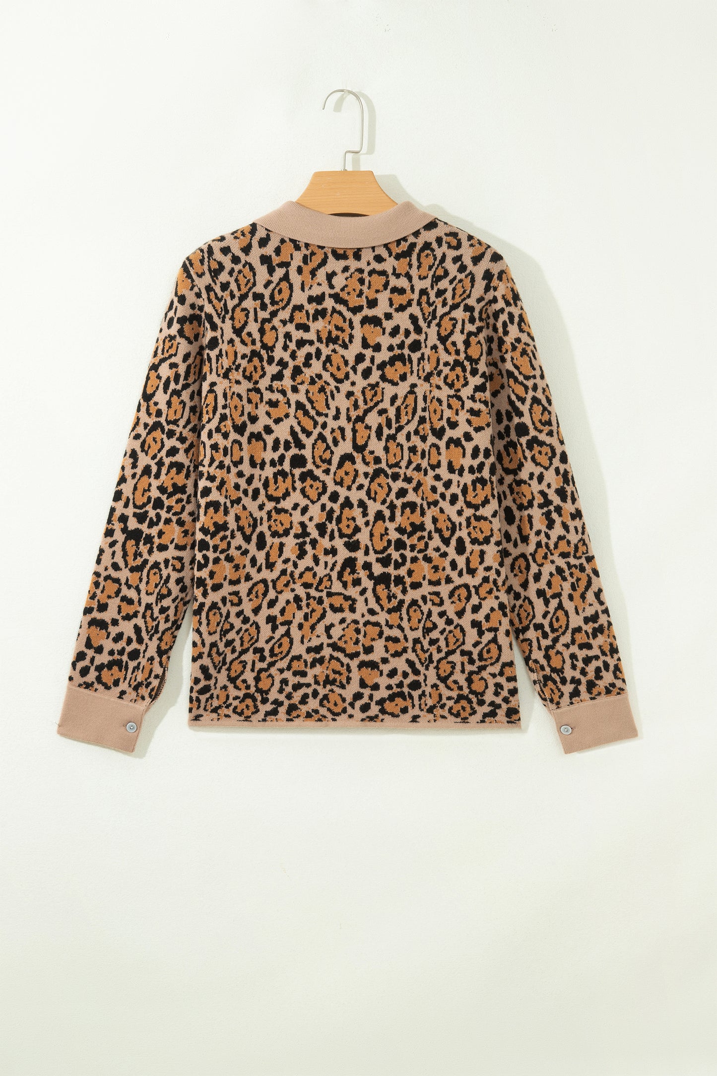 Leopard Contrast Collared Button Front Cardigan