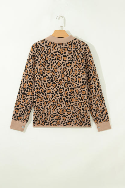 Leopard Contrast Collared Button Front Cardigan