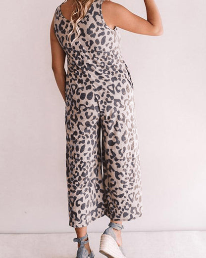 Leopard Wide Leg Sleeveless Jumpsuit