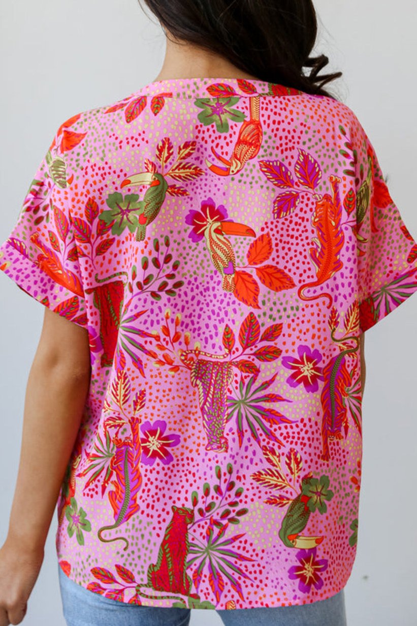 Floral Short Sleeve V-Neck Blouse