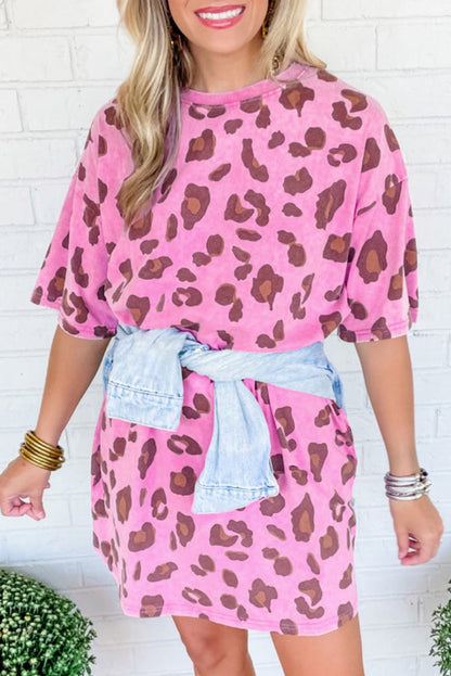 Leopard Pocketed T-Shirt Mini Dress