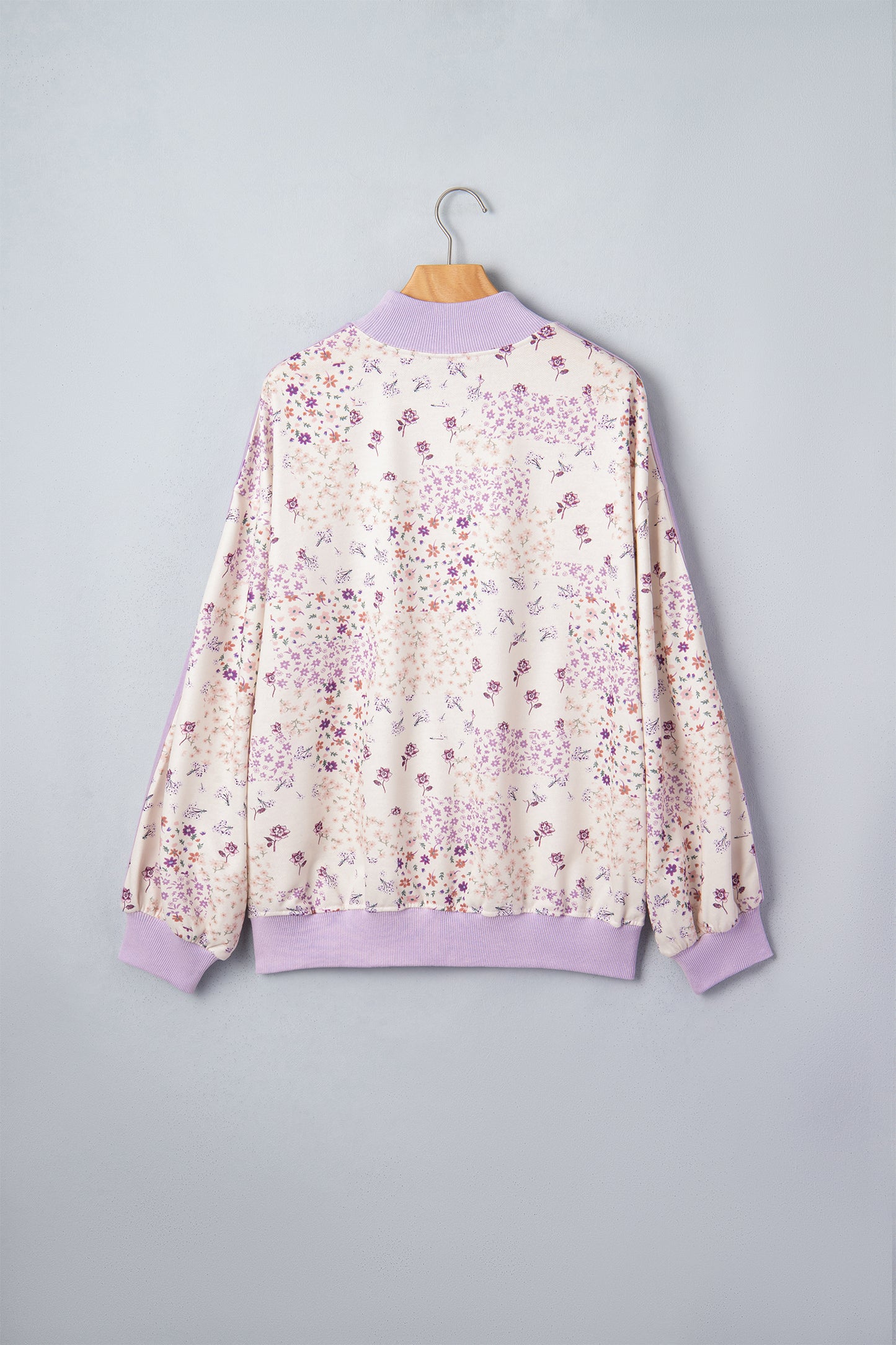 Floral Colorblock Mock Neck Stripe Long Sleeve Sweatshirt