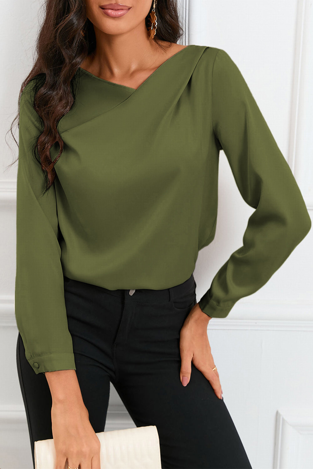 Satin Asymmetrical V-Neck Blouse