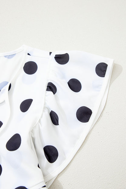 Polka Dot Stripe Patchwork Flutter Sleeve Babydoll Blouse