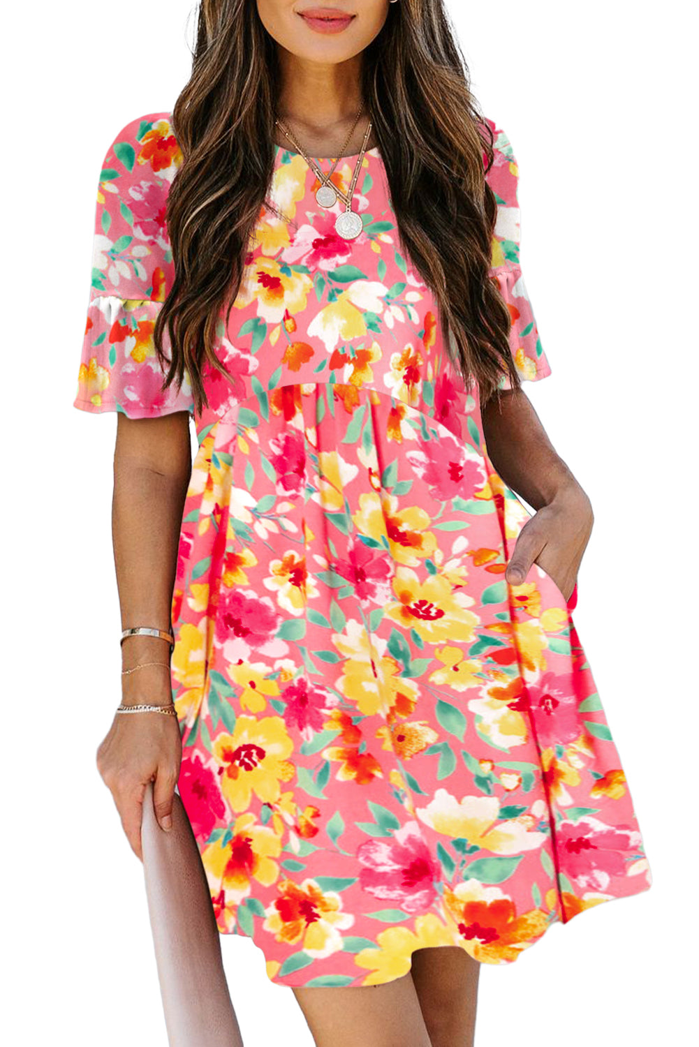 Floral Ruffle Sleeve Mini Dress