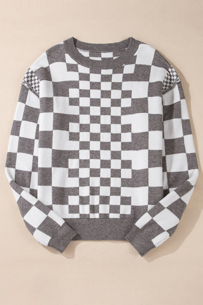 Checker Round Neck Sweater