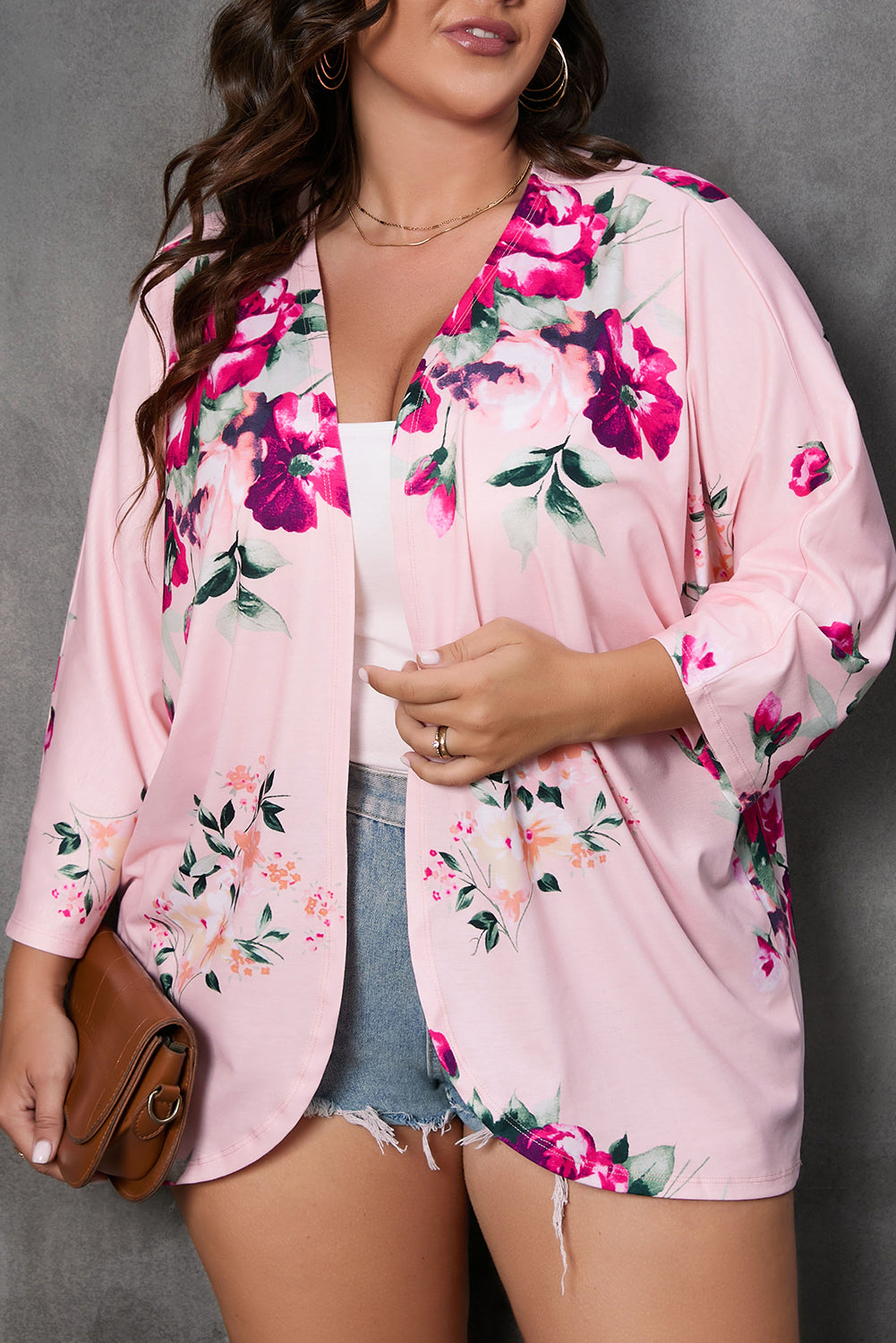 Floral Long Sleeve Kimono Plus Size