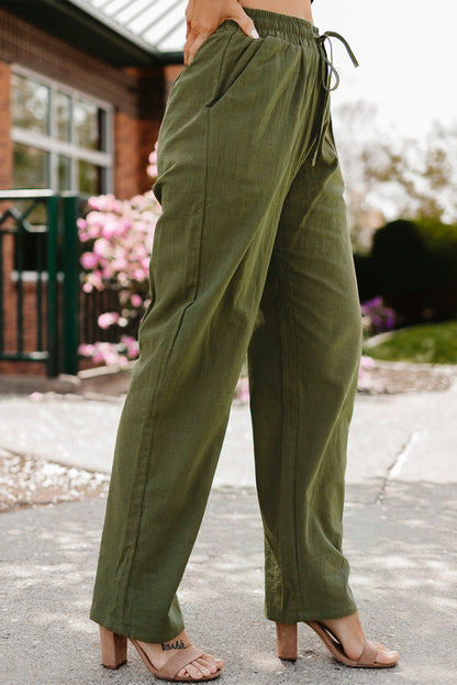 Drawstring Pocketed Straight Leg Pants