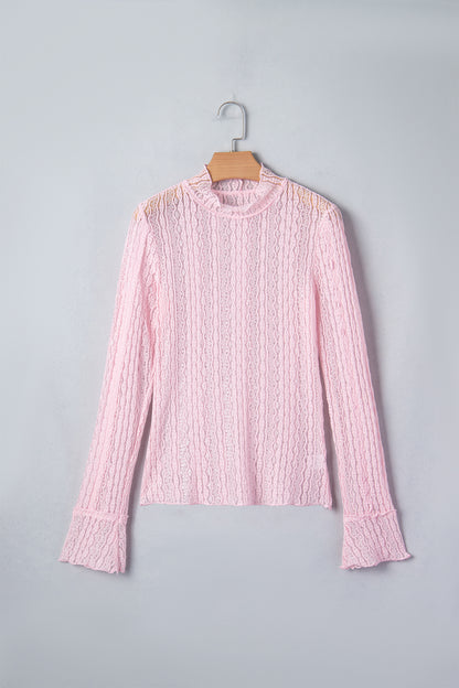 Lace Mock Neck Flounce Long Sleeve Top
