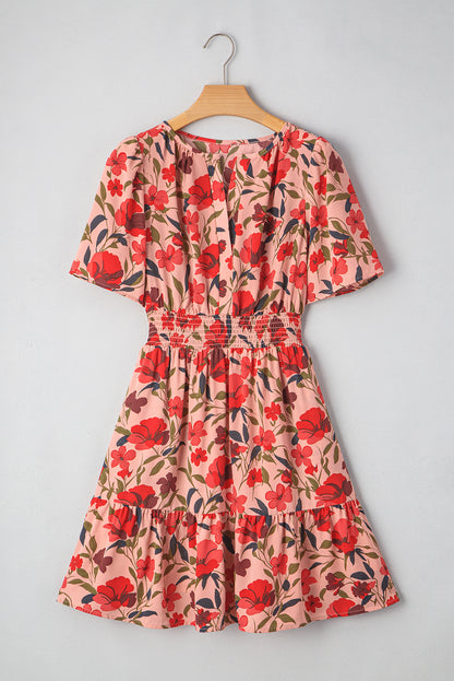 Floral Wrap V-Neck Short Sleeve Mini Dress