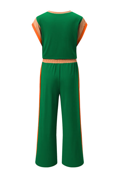 Colorblock Short Sleeve Top & Wide Leg Pants Set