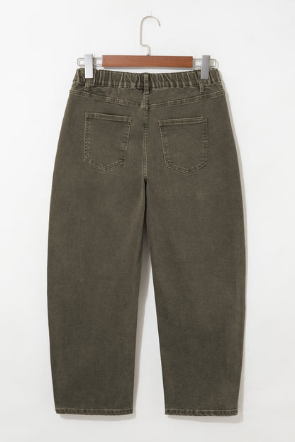Solid Denim Square Patch Pocket Barrel Jeans