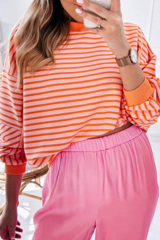 Stripe Drop Shoulder Crewneck Sweatshirt