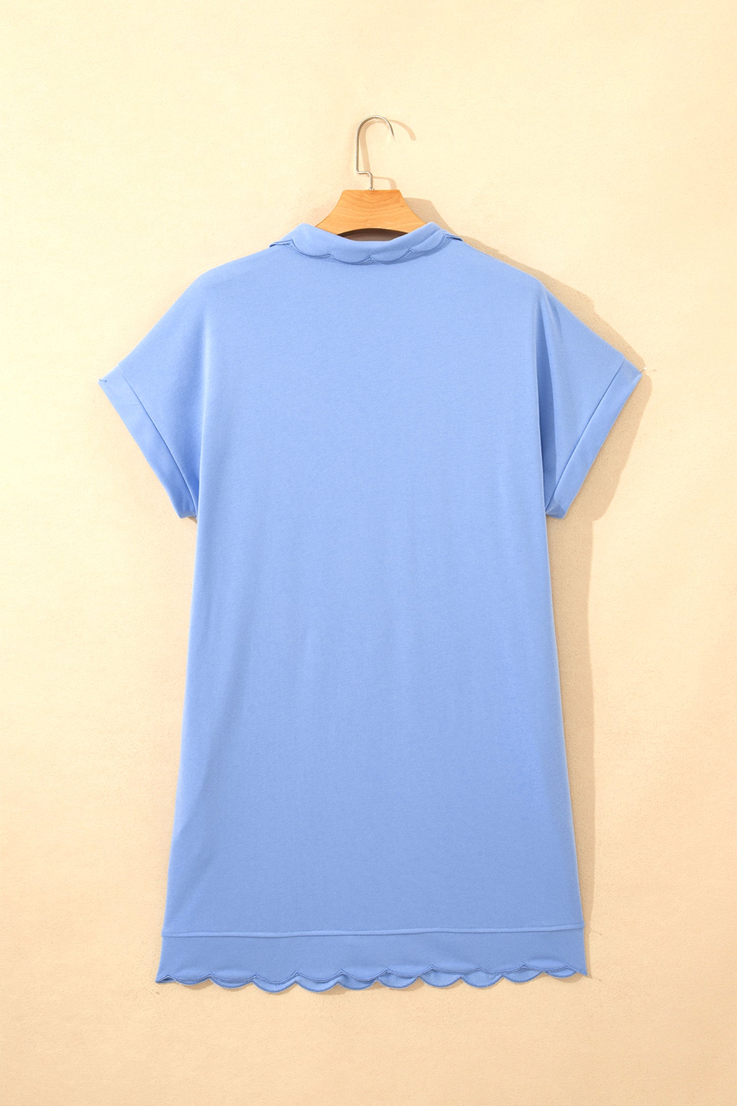 Plus Size Scalloped Hem Button Neck Pullover Mini Dress