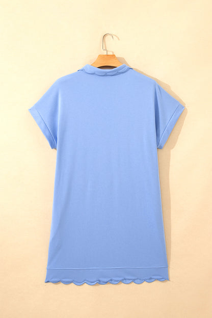 Plus Size Scalloped Hem Button Neck Pullover Mini Dress