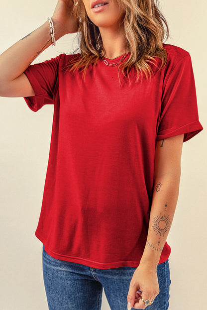 Solid Short Sleeve Crew Neck Tee