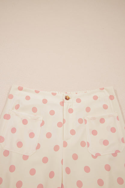 Polka Dot Patch Pocket Wide Leg Pants
