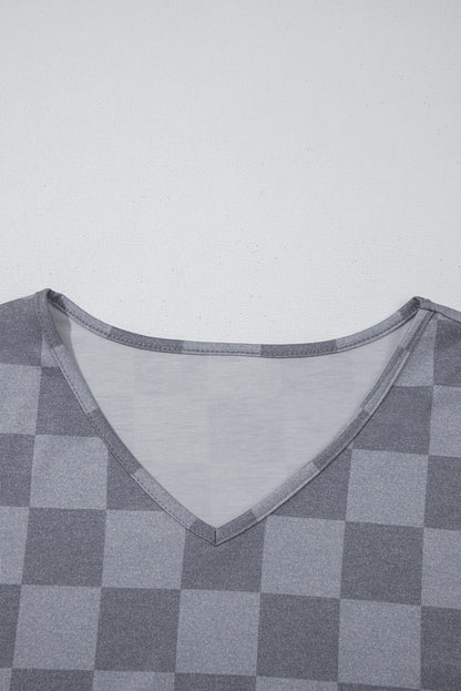 Checker V-Neck Tee & Drawstring Shorts Set