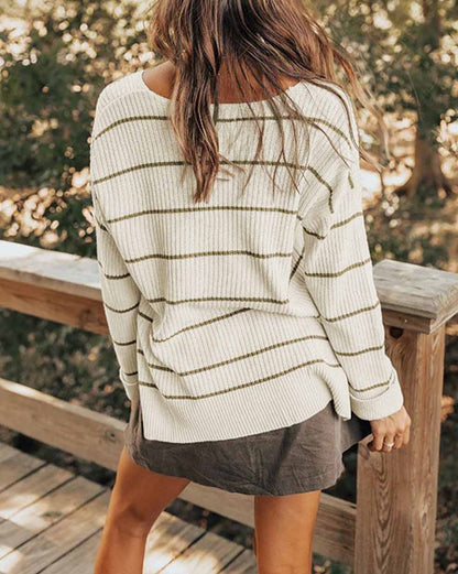 Stripe Chest Pocket V-Neck Sweater