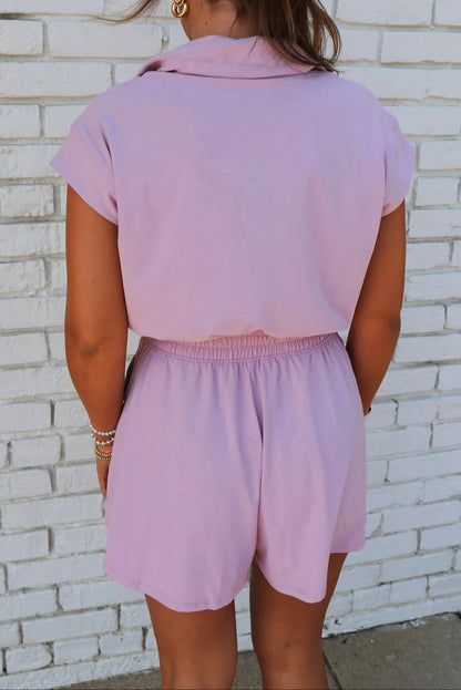 Solid Short Sleeve Collared Romper