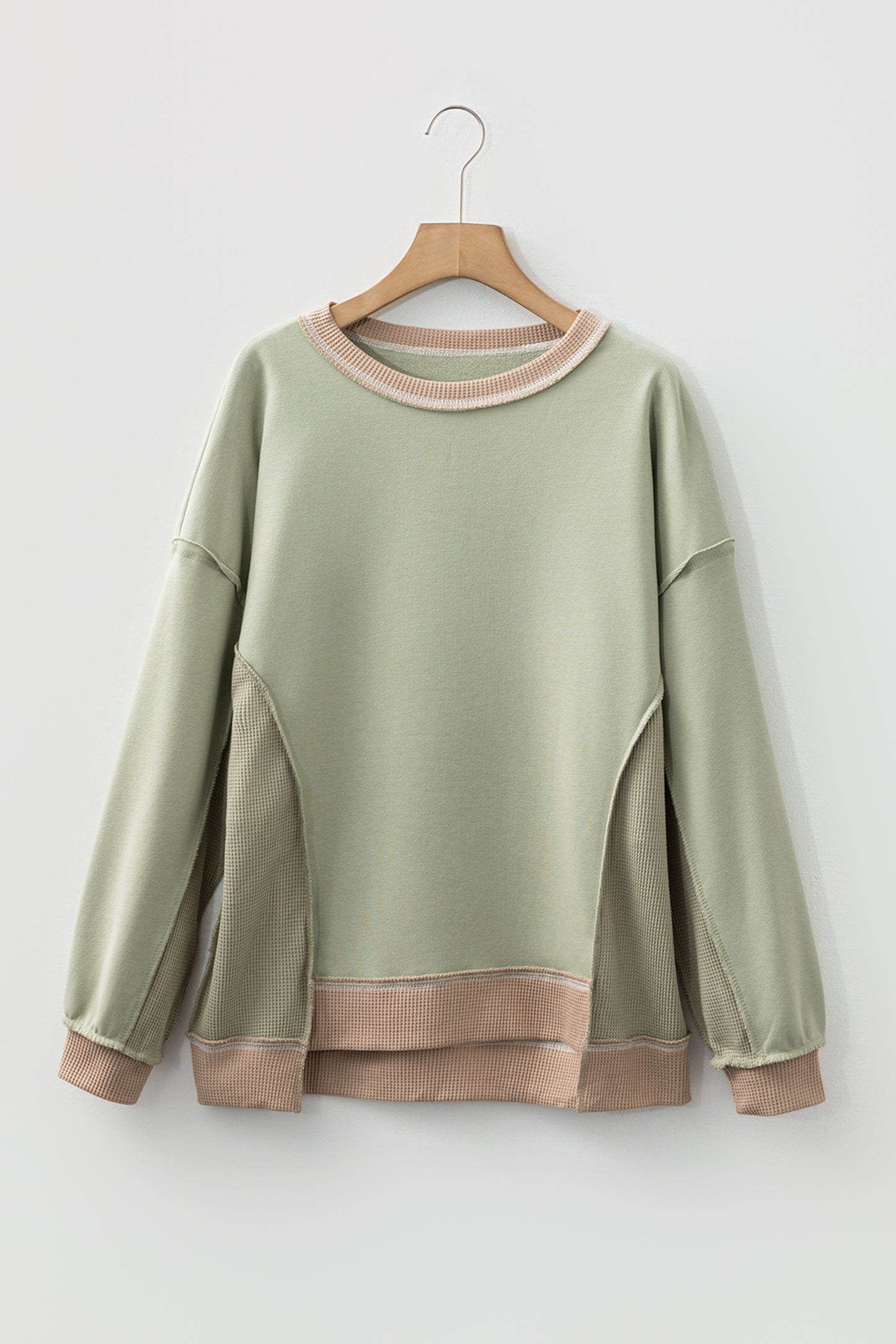 Colorblock Waffle Patchwork Oversize Sweatshirt