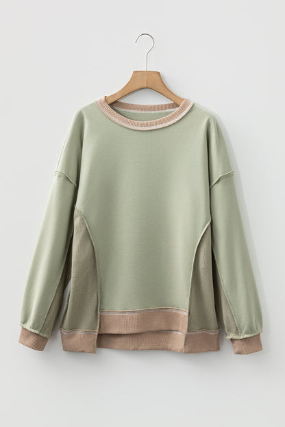 Colorblock Waffle Patchwork Oversize Sweatshirt