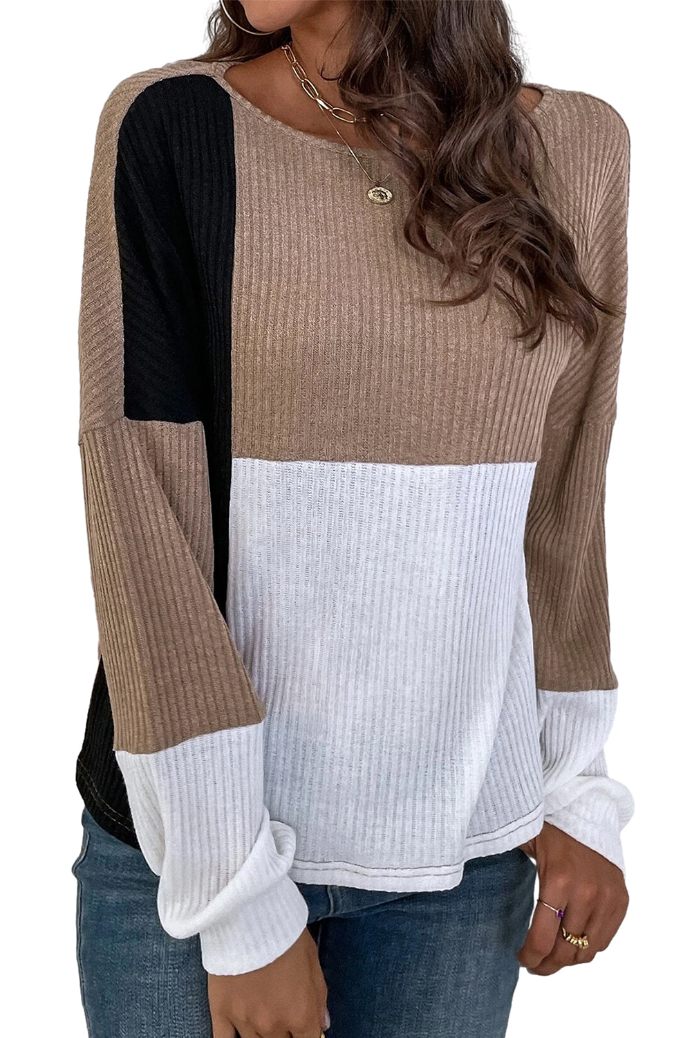 Colorblock Ribbed Long Sleeve Top