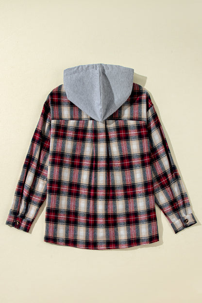 Plaid Chest Pocket Hooded Shacket