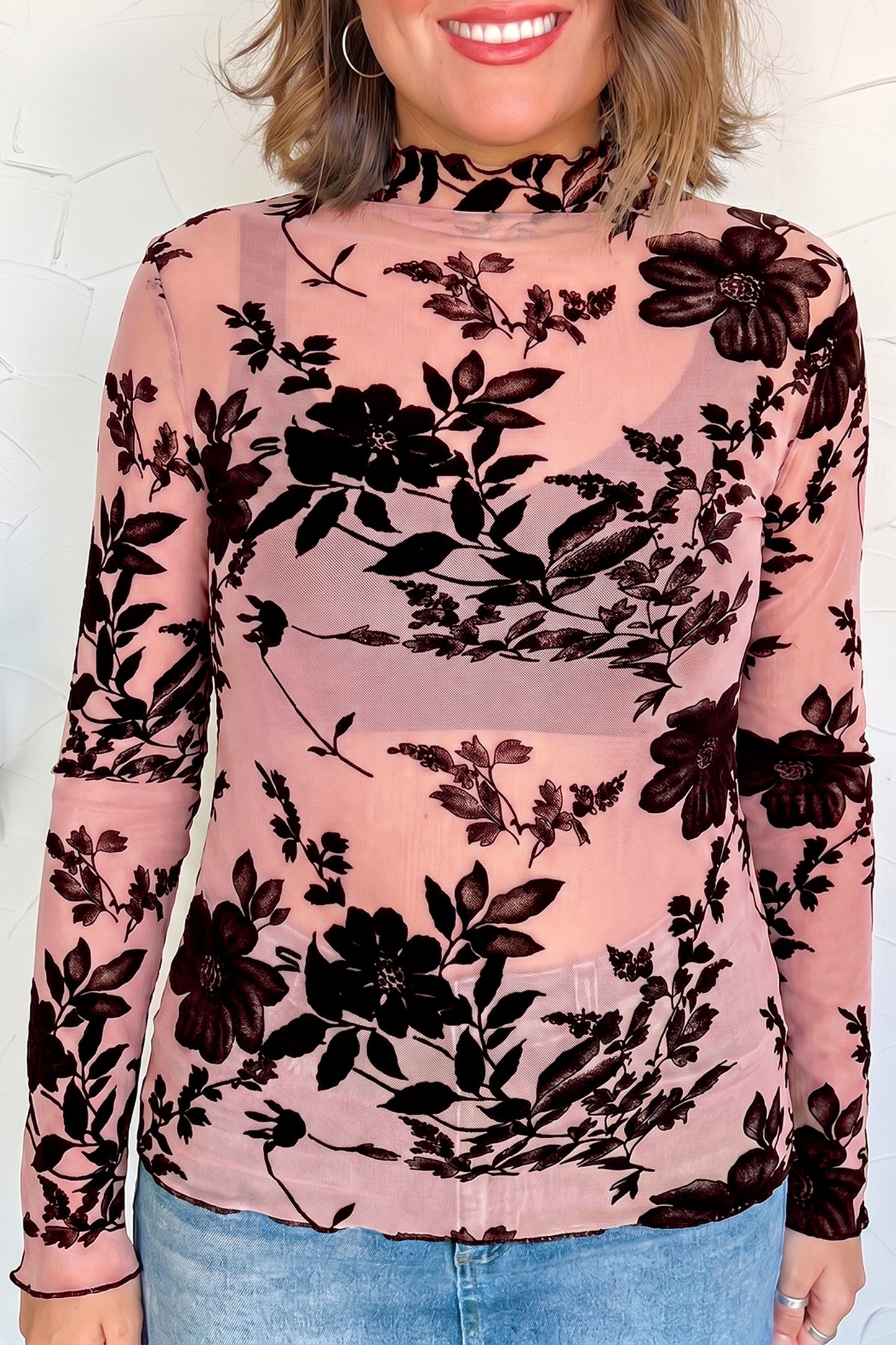 Floral Retro Mesh Long Sleeve Blouse
