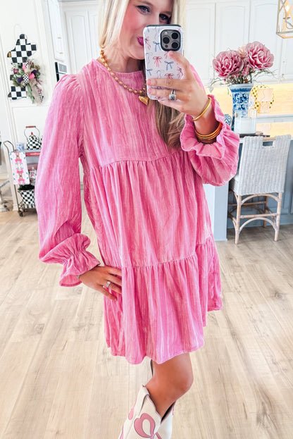 Velvet Ruffle Flounce Sleeve Mini Dress