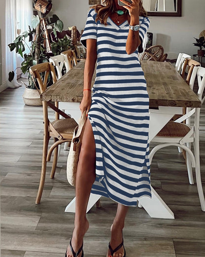 Stripe Side Slit Maxi Dress