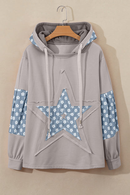 Floral Star Patchwork Drawstring Hoodie