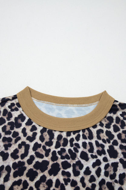 Leopard Colorblock Patchwork 3/4 Sleeve Top