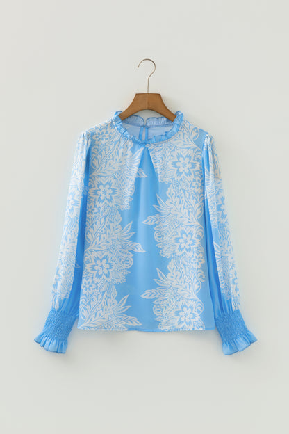 Floral Ruffle Collar Puff Long Sleeve Blouse