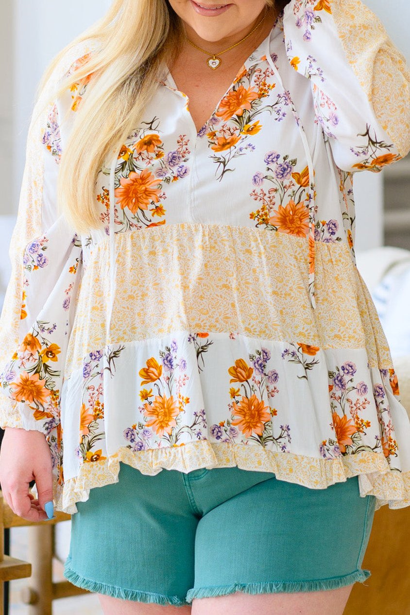 Floral V-Neck Puff Sleeve Blouse Plus Size