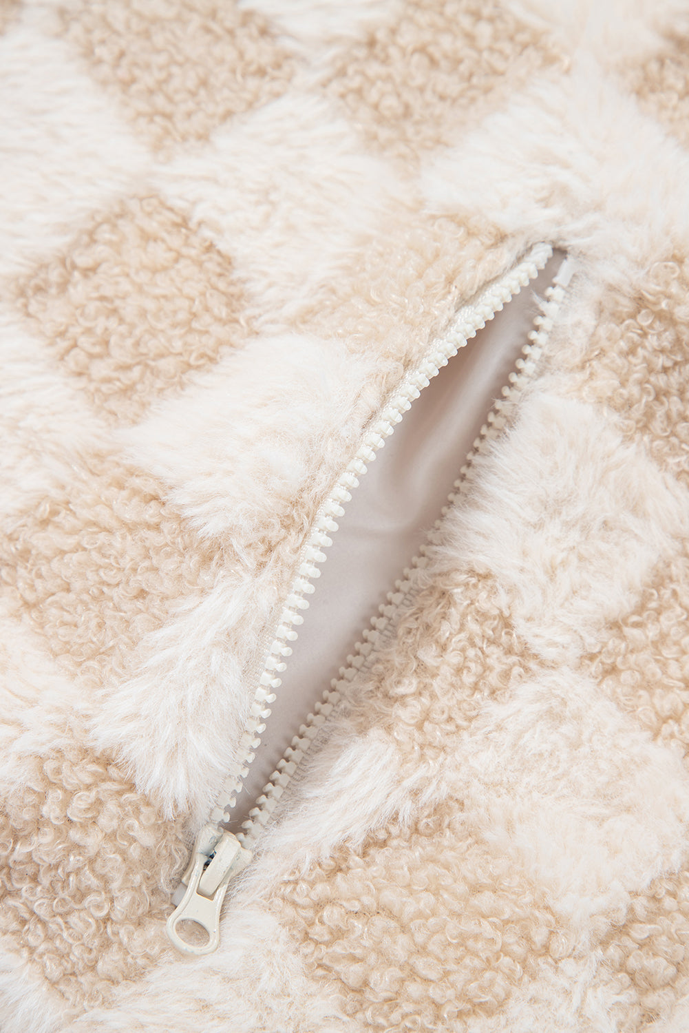 Checker Sherpa Corduroy Patchwork Zip-Up Jacket