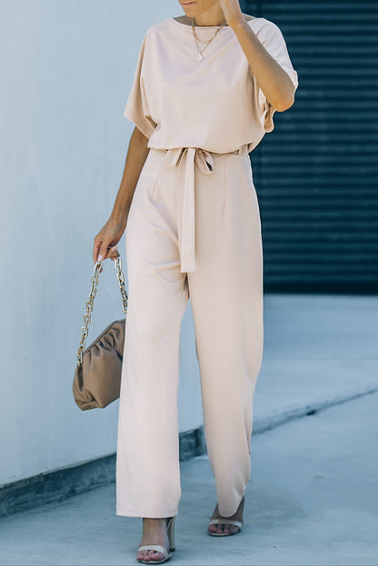 Solid Belted Wide Leg Jumpsuit