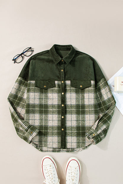 Colorblock Plaid Snap Buttons Shacket